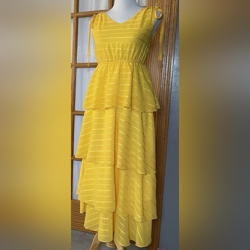 Elegant Yellow Layered Dress - Picture 2 of 4